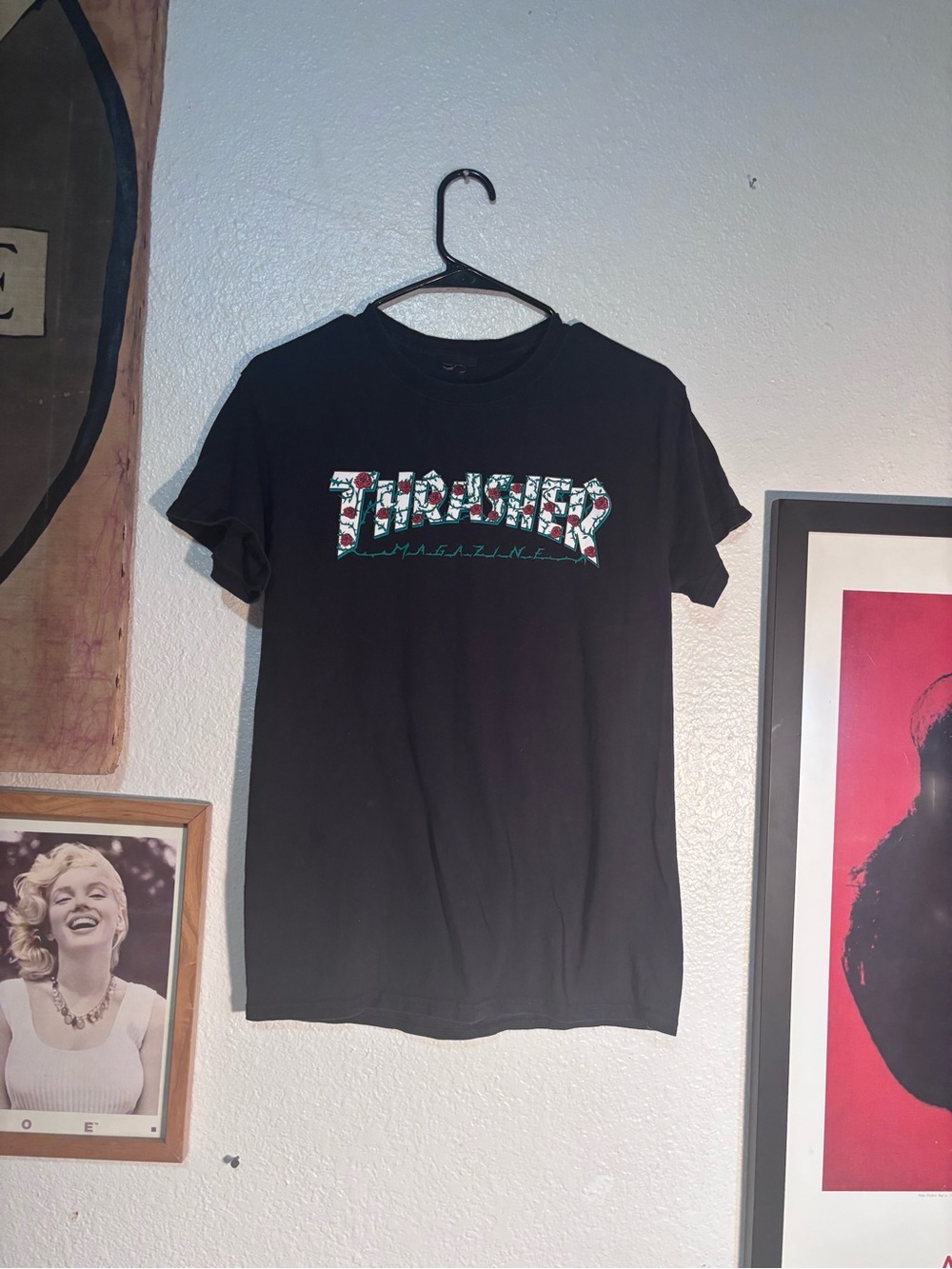 Thrasher Black Tee with Floral Logo